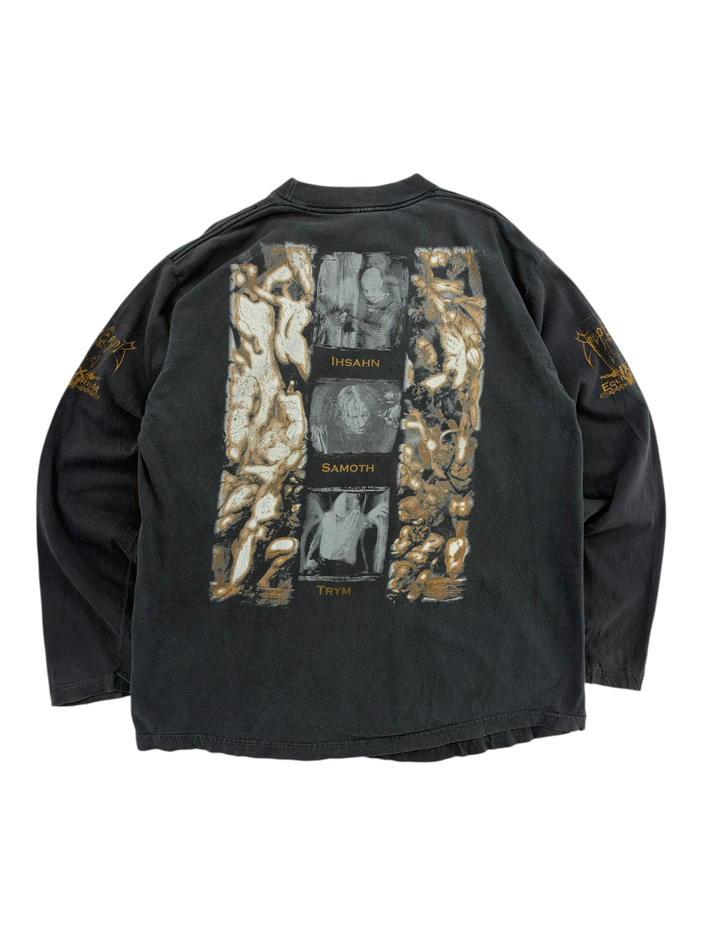 Exile Vintage 1990s Emperor IX Equilibrium black long sleeve band t-shirt with graphic print on back and sleeves