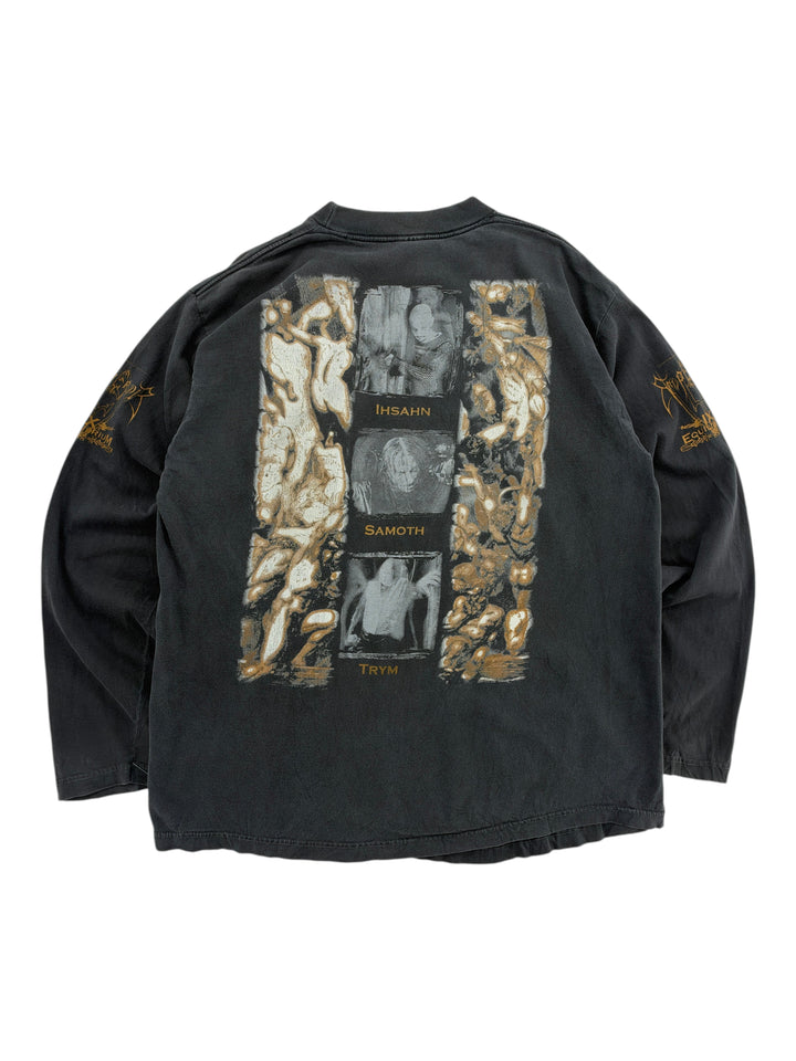 Exile Vintage 1990s Emperor IX Equilibrium black long sleeve band t-shirt with graphic print on back and sleeves