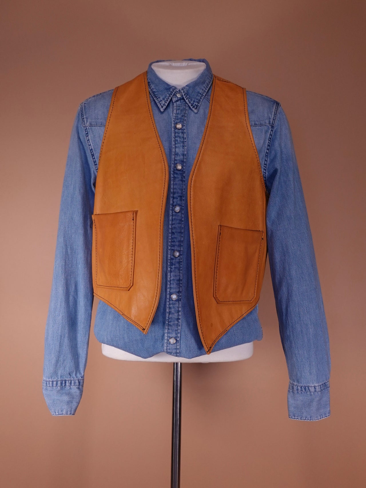 Vintage 1970s - Hand Made Leather Vest