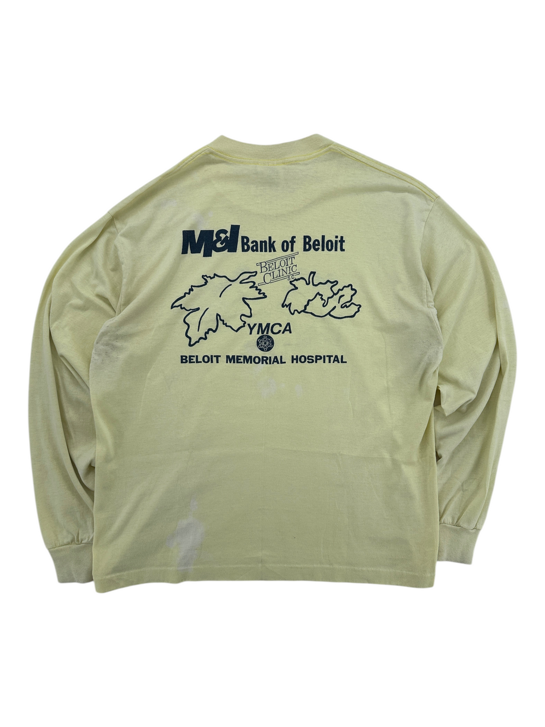 Exile Vintage 1980s pale yellow long sleeve T-shirt with Beloit Fall Run graphic print on the back