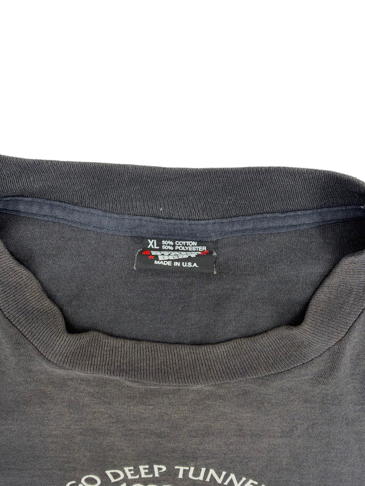 Exile Vintage 1990s Chicago Deep Tunnel t-shirt collar and size XL tag showing cotton polyester blend