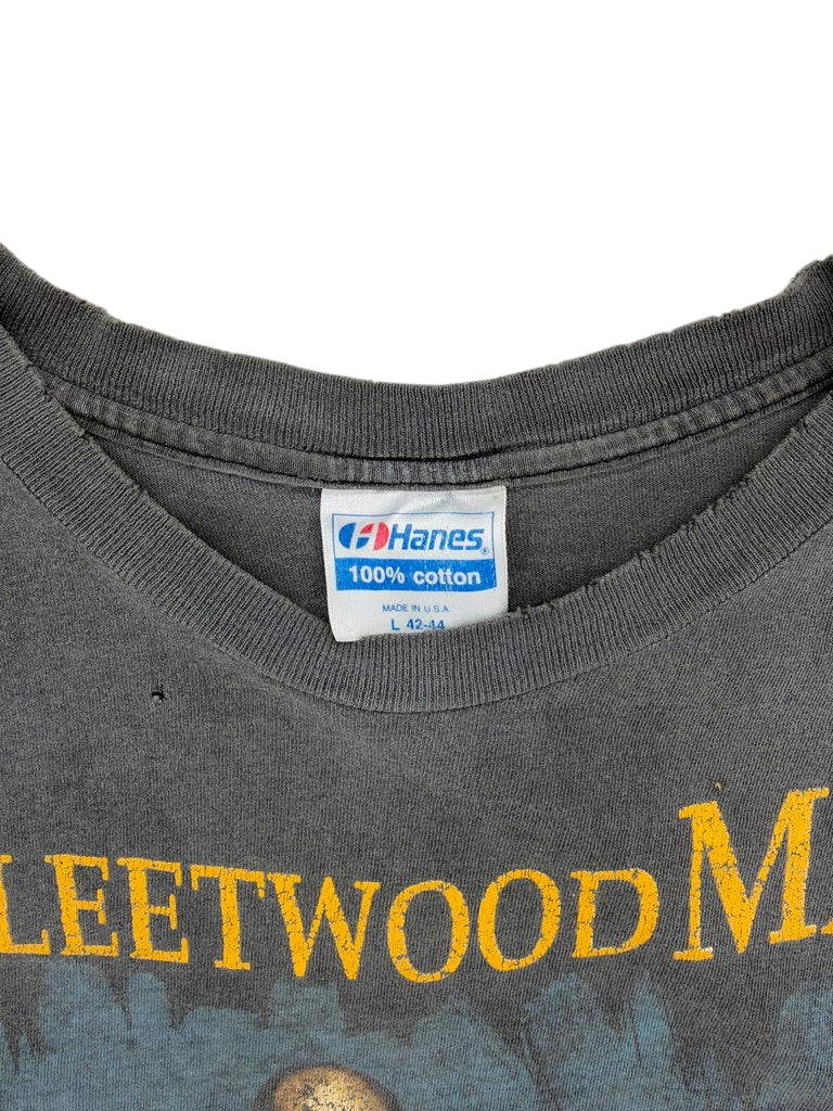 Exile Vintage 1990s Fleetwood Mac tour t-shirt featuring a faded black cotton fabric and Hanes tag