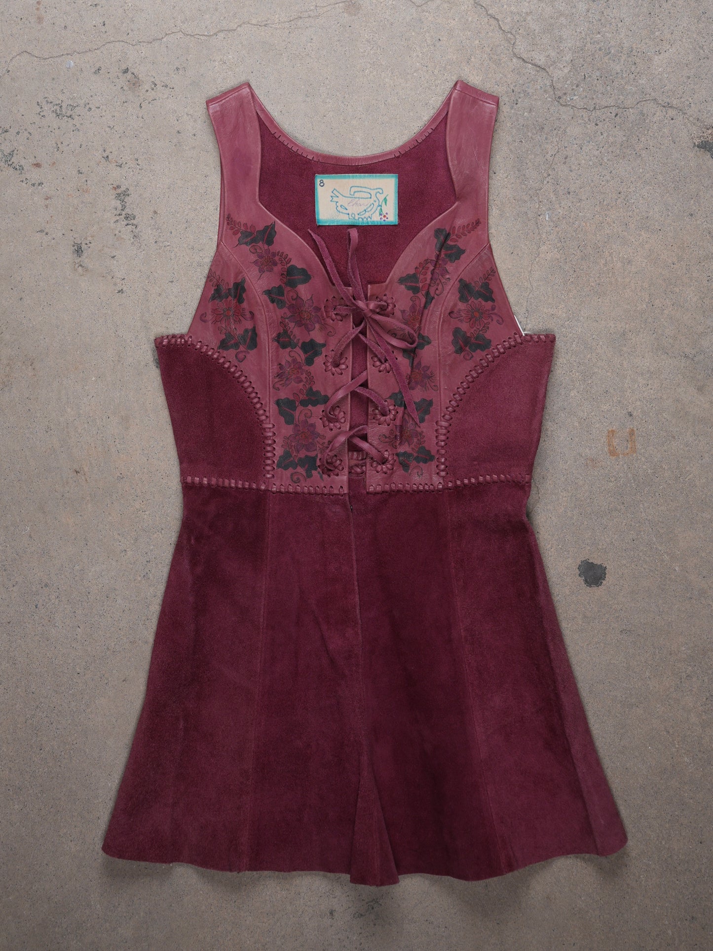 1970S - SUEDE CHAR DUSTER VEST/SKIRT