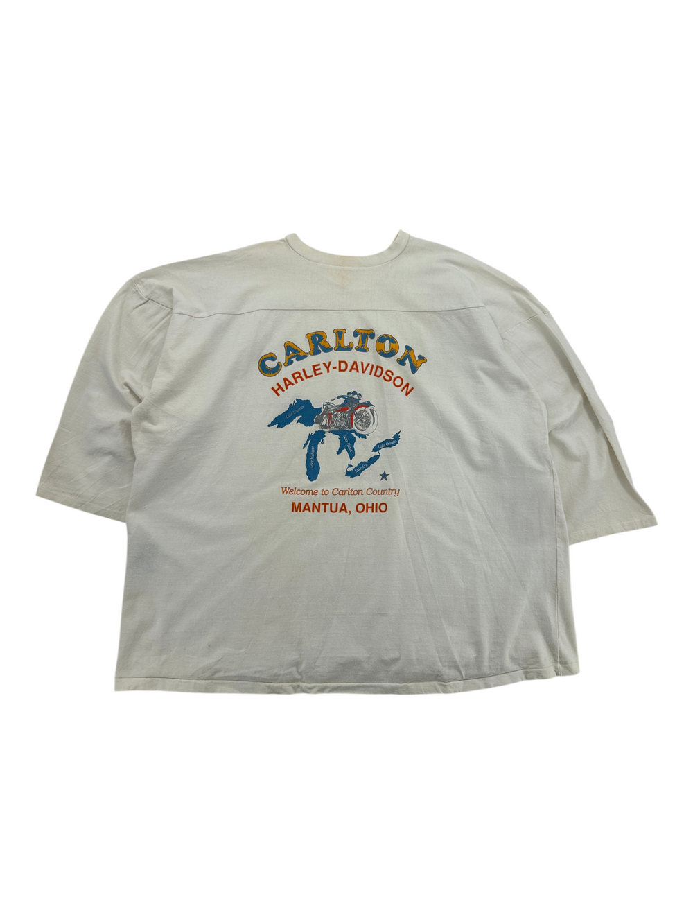 Exile Vintage 1980s Harley Davidson Carlton jersey t-shirt in white with graphic print on the back