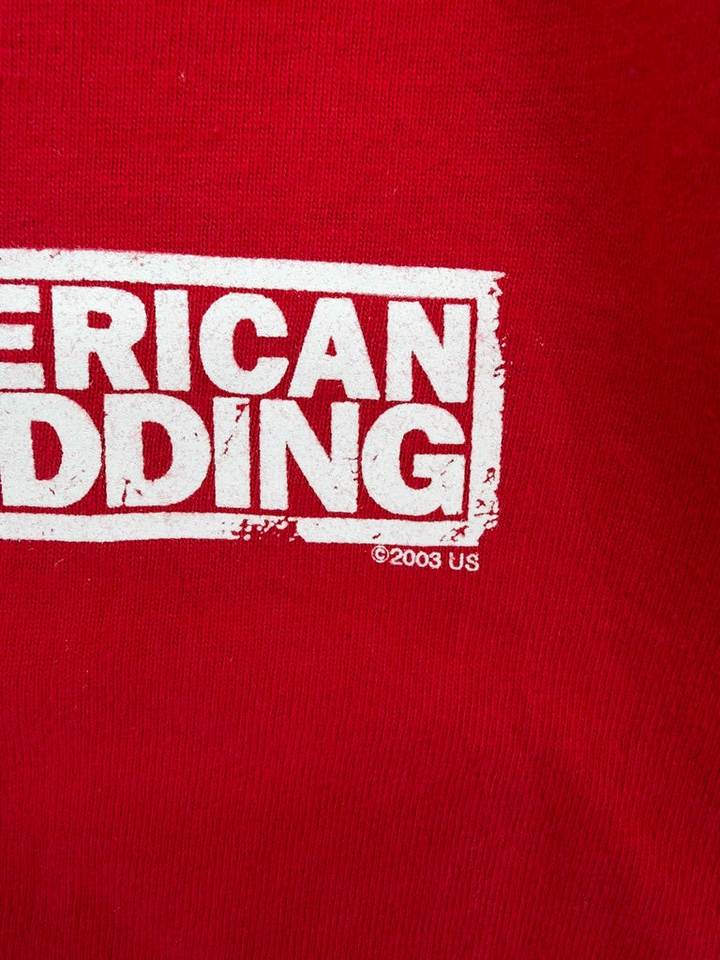 Exile Vintage red 2000s American Wedding graphic t-shirt with distressed white screen print detail