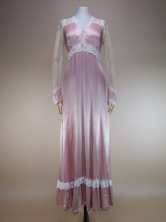 1970s - Gunne Sax Gold Label Pink Silk Dress