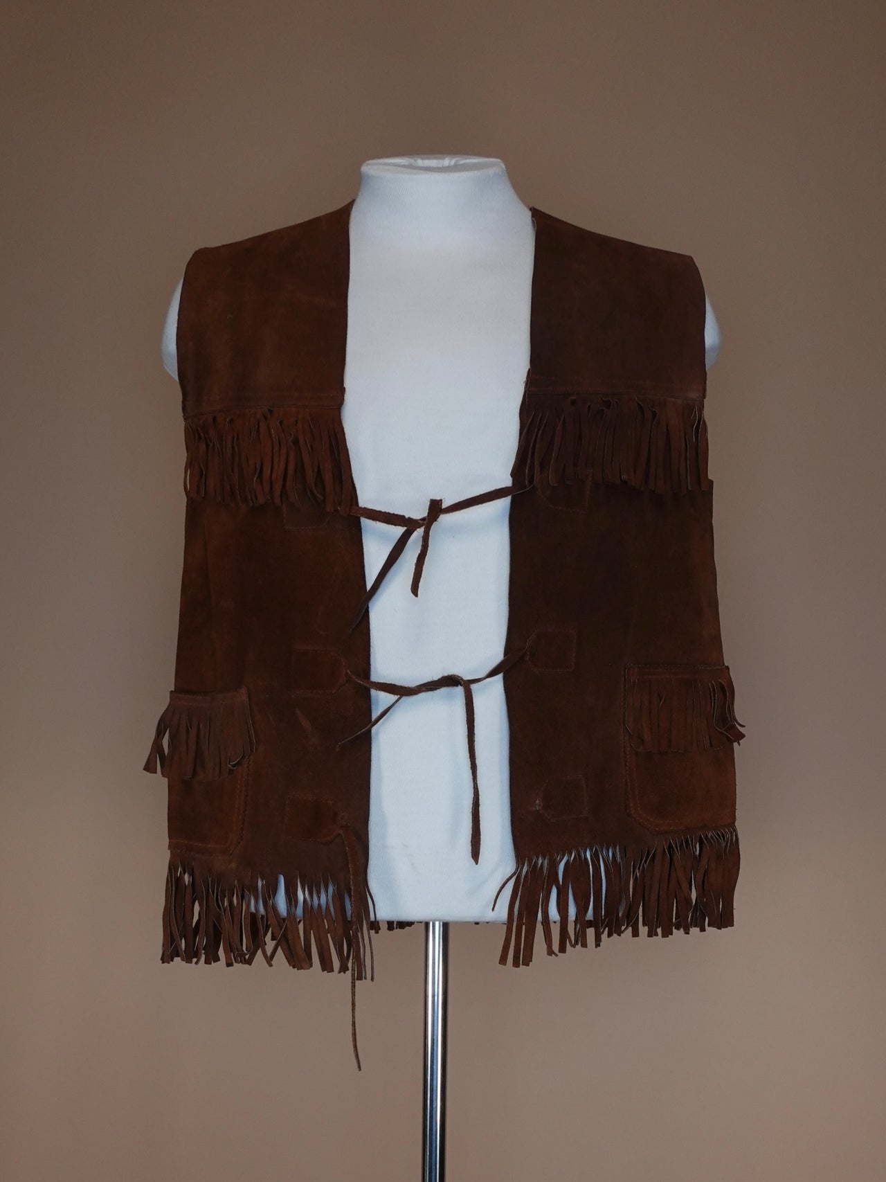 Vintage Suede Fringe Vest w/ tie closure