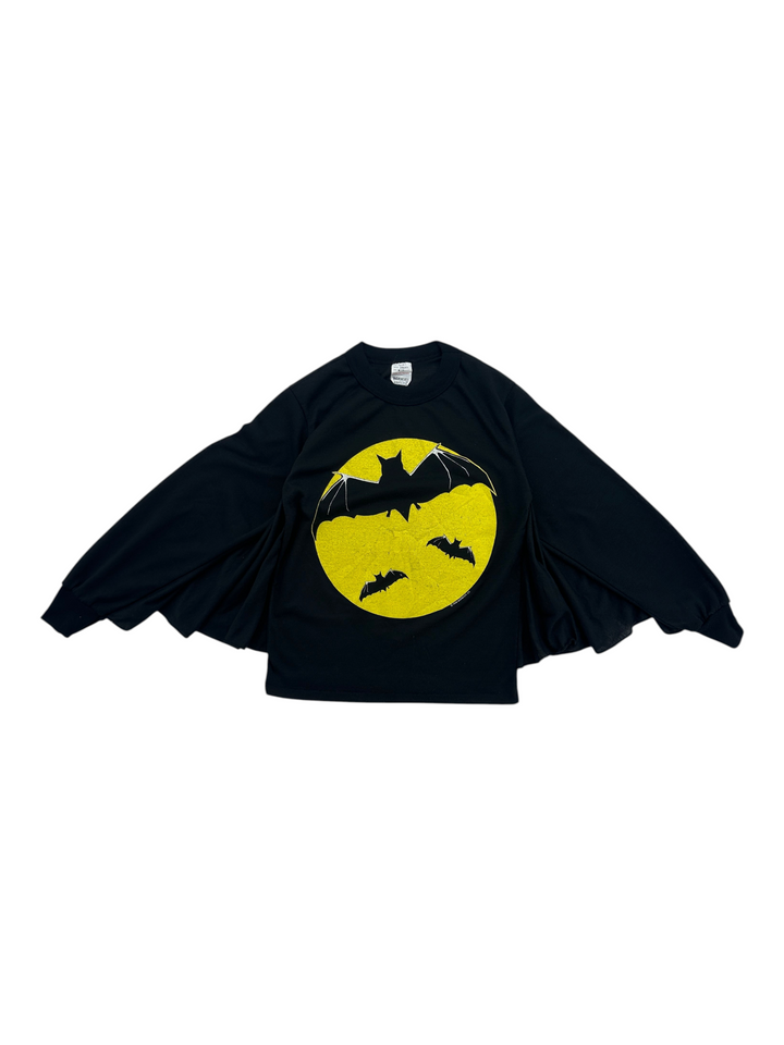 Exile Vintage 1980s black long sleeve t-shirt with bat wings and a yellow moon graphic print