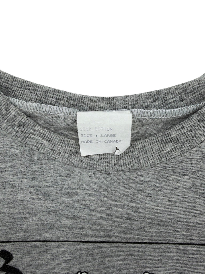 Exile Vintage grey cotton 1990s Rolling Stones tour t-shirt neck label showing size large and made in Canada