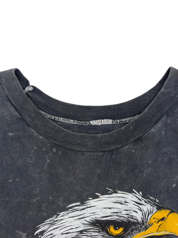 Exile Vintage 1980s Harley Davidson eagle graphic t-shirt in faded black with a ribbed crew neck collar