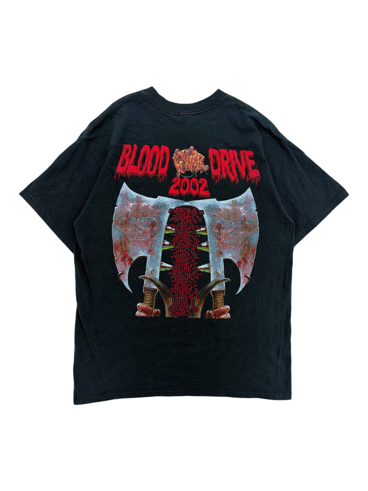 Exile Vintage black 2000s GWAR Blood Drive tour t-shirt with graphic of two bloody axes and tour dates on the back