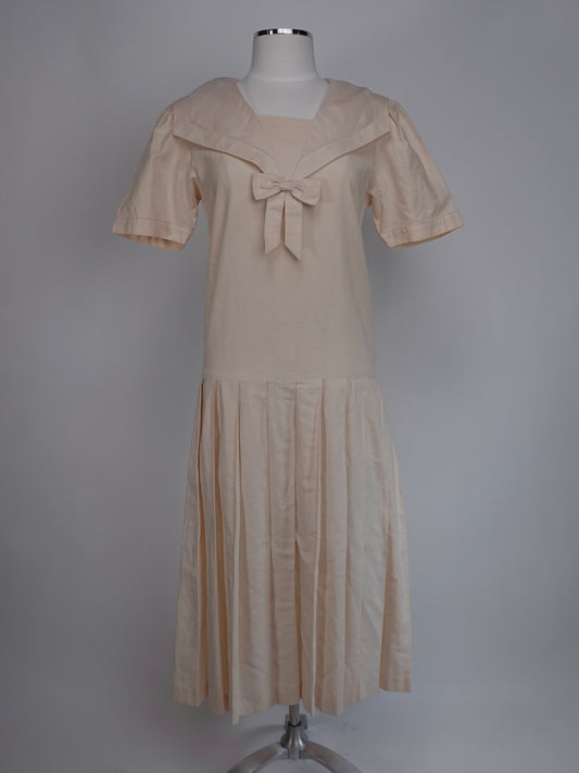1980S/90S - LAURA ASHLEY SAILOR COLAR SHORT SLEEVE PLEATED DRESS