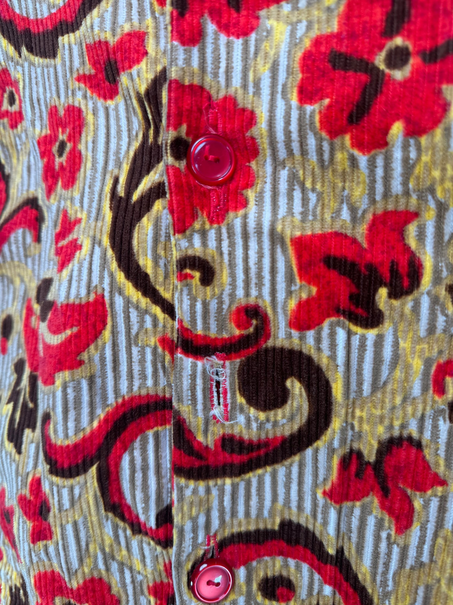 Vintage 1960s - Floral Pattern Corduroy Mod Dress