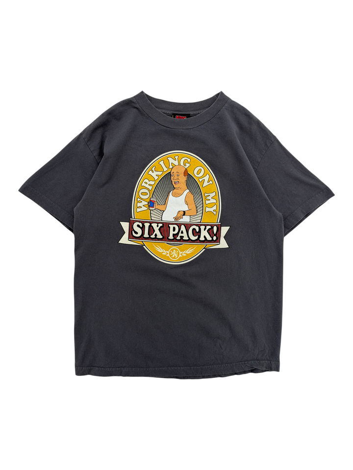 Exile Vintage charcoal grey King of the Hill graphic t-shirt featuring Bill Dauterive and Six Pack text