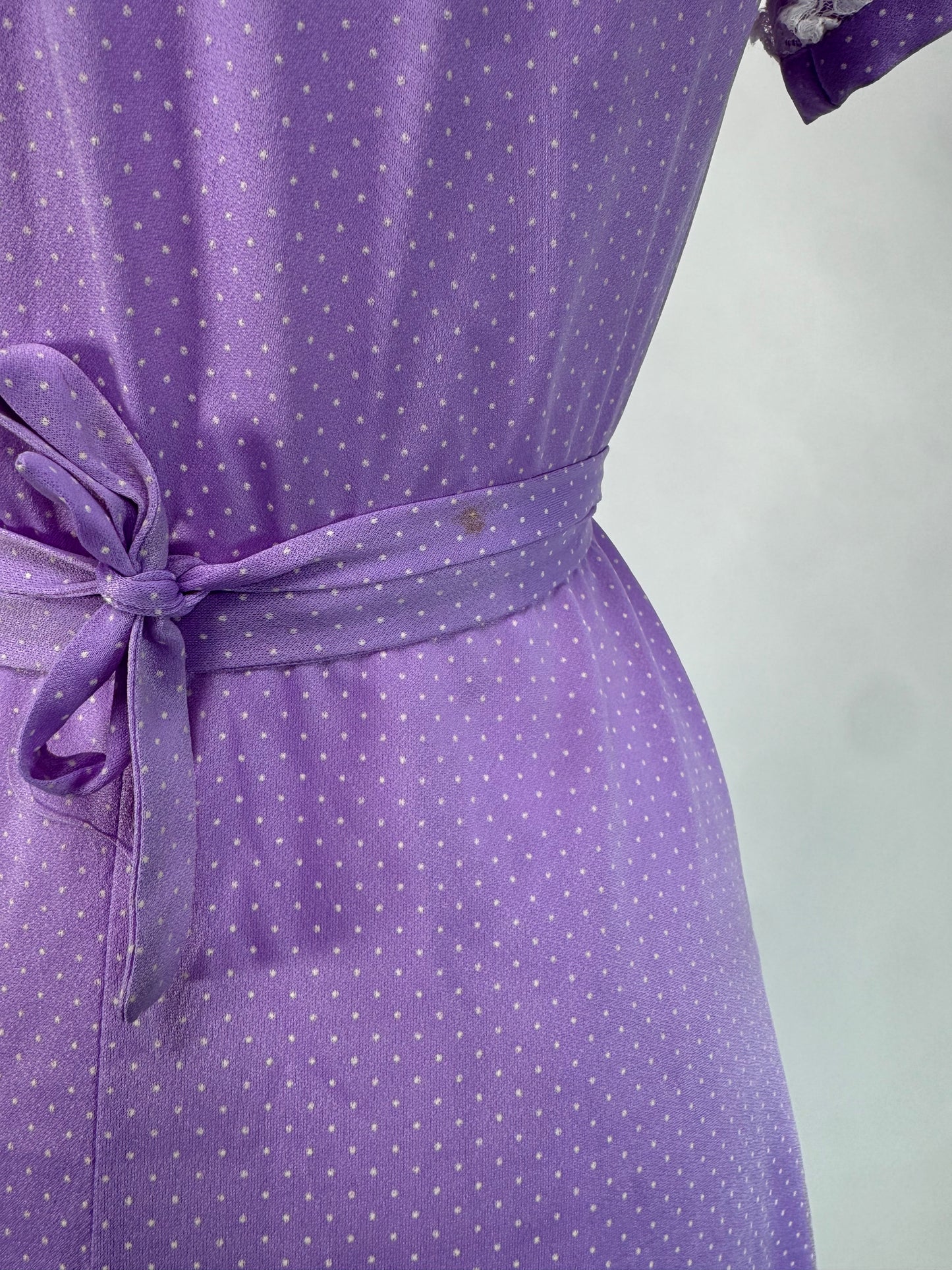 1970S - PURPLE MICRO DOT LACE TRIM SQUARE DANCING DRESS