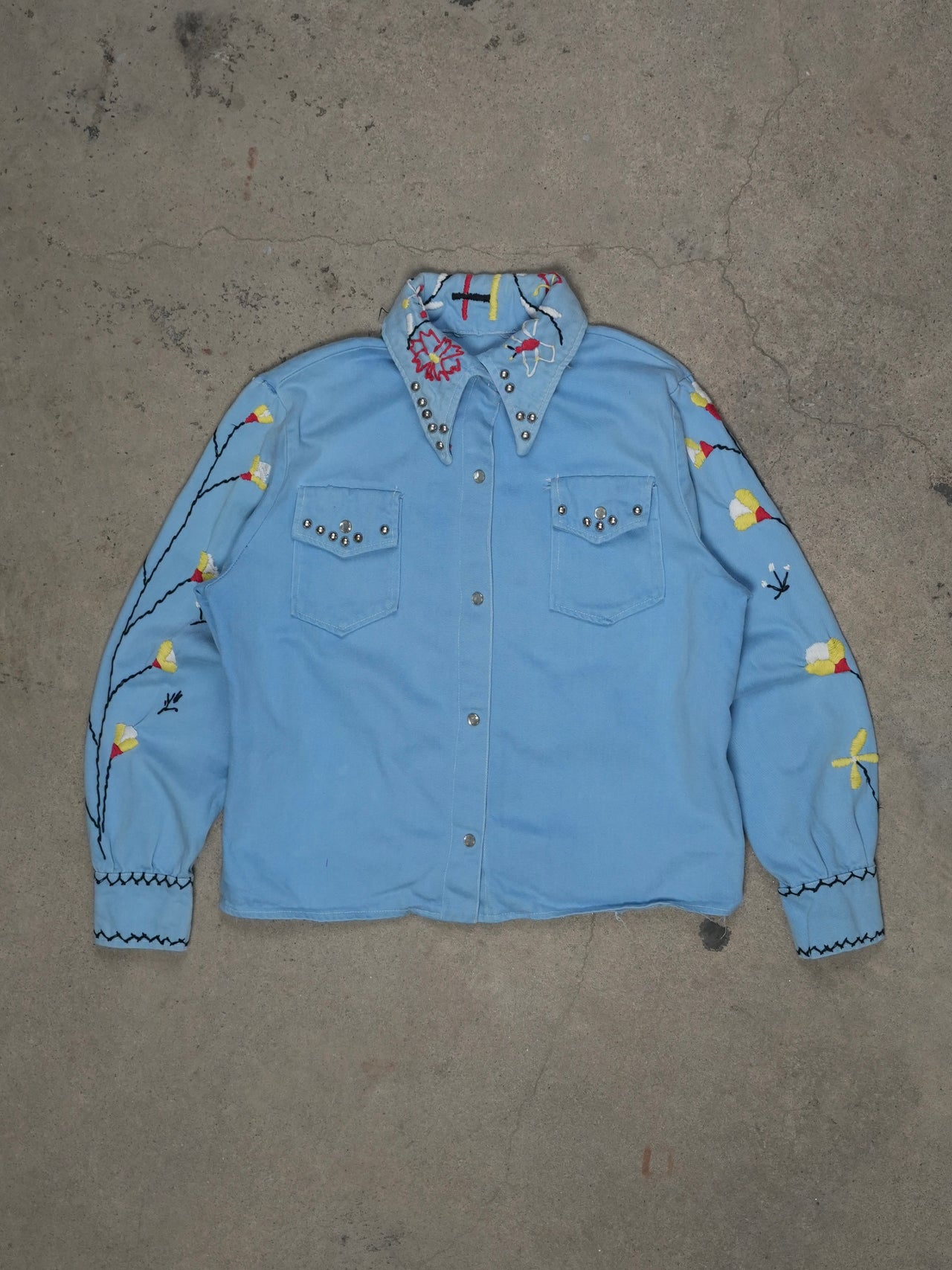 Vintage 1950s - Bejeweled & Embroidered Western Pearl Snap Shirt