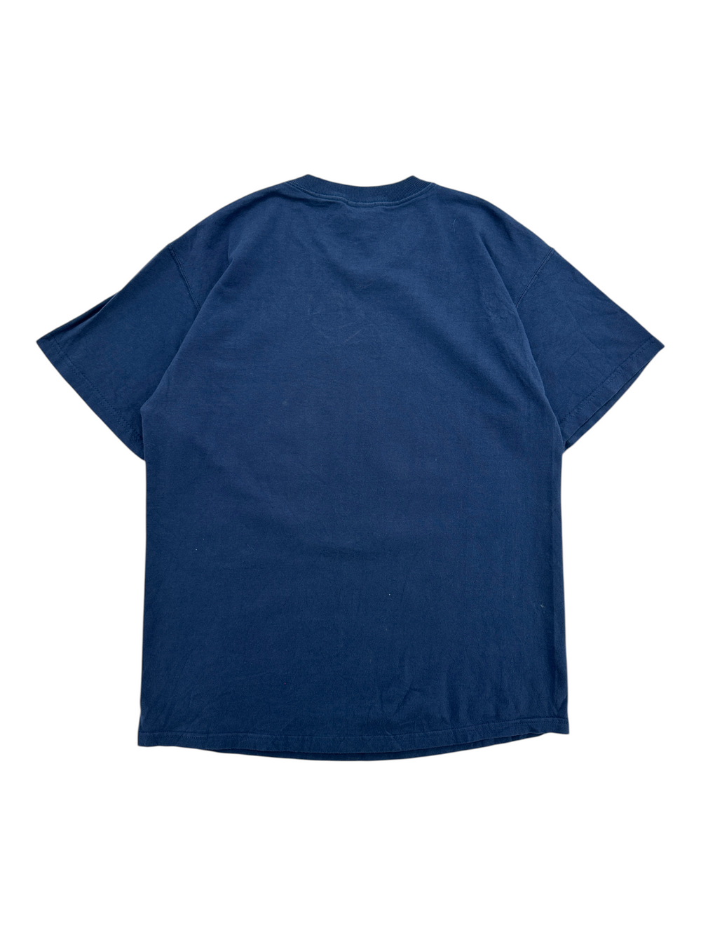 Back view of a plain navy blue vintage 1990s El Nino T-shirt from Exile Vintage
