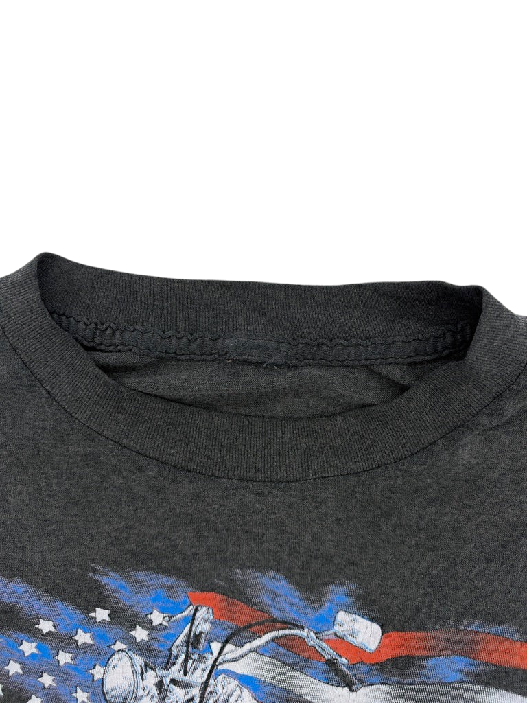 Exile Vintage 1980s Harley Davidson The Strong Survive black cotton t-shirt collar detail