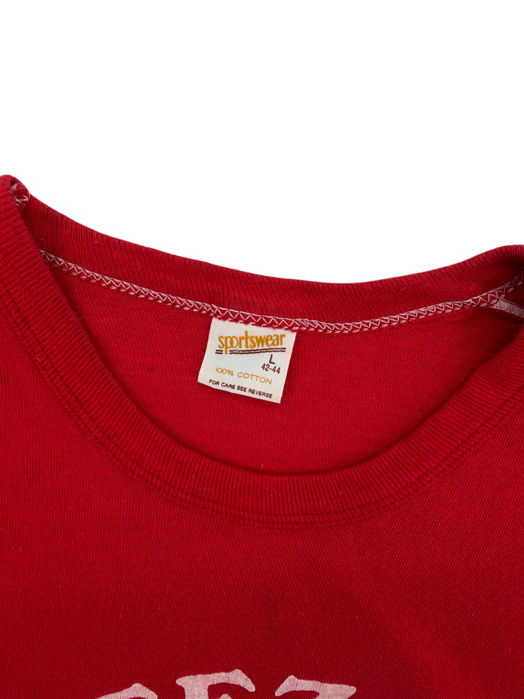 Exile Vintage 1970s red cotton t-shirt with Sportswear brand neck label