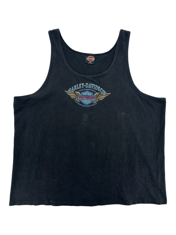 Exile Vintage 1990s black Harley Davidson tank top with front graphic logo, size XL