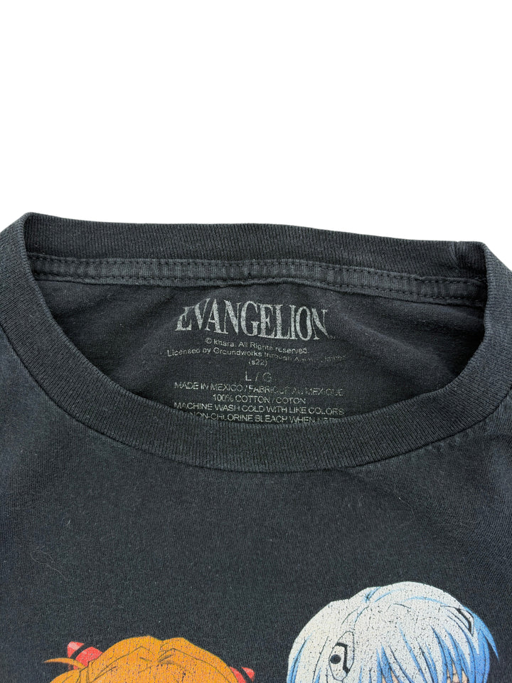 Exile Vintage 2022 Evangelion black cotton t-shirt featuring a printed anime graphic on the neckline label