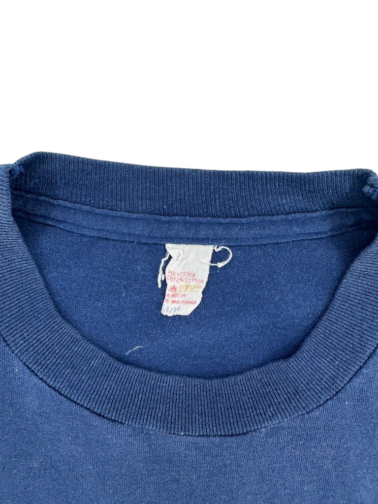 Exile Vintage 1980s Hunter Hawks blue cotton blend t-shirt with interior size tag detail