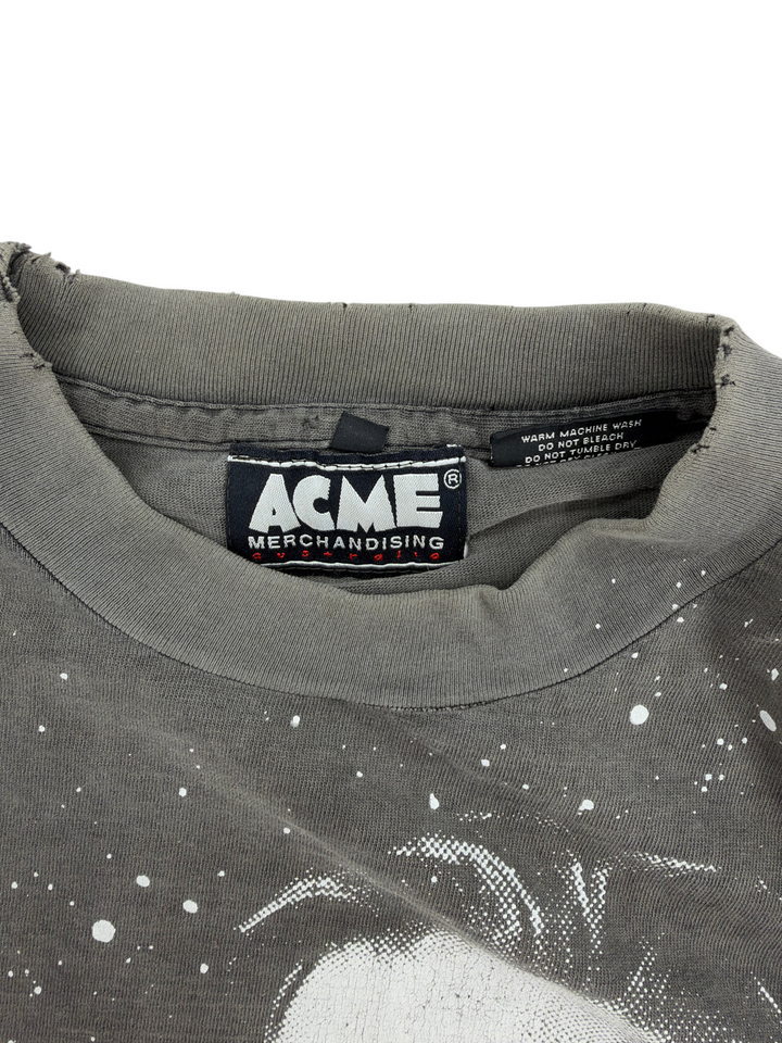 Exile Vintage 1990s Star Trek Captain Kirk T-shirt featuring an Acme Merchandising tag and distressed grey fabric
