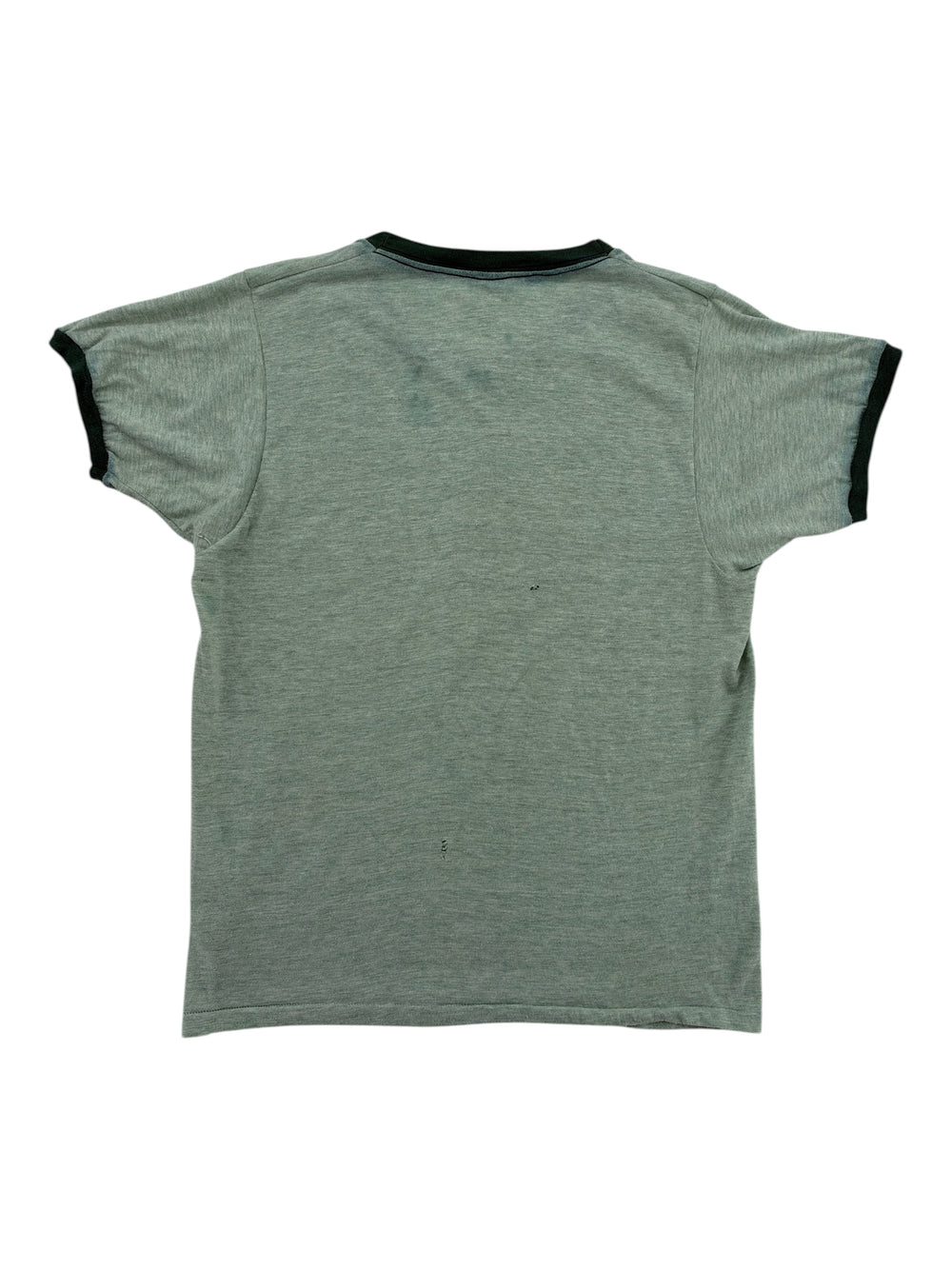 Exile Vintage 1970s green ringer t-shirt with black trim, back view showing vintage fabric texture