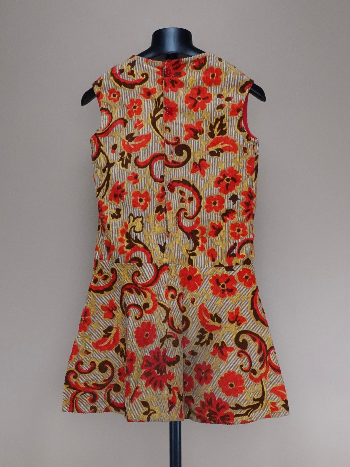 Vintage 1960s - Floral Pattern Corduroy Mod Dress