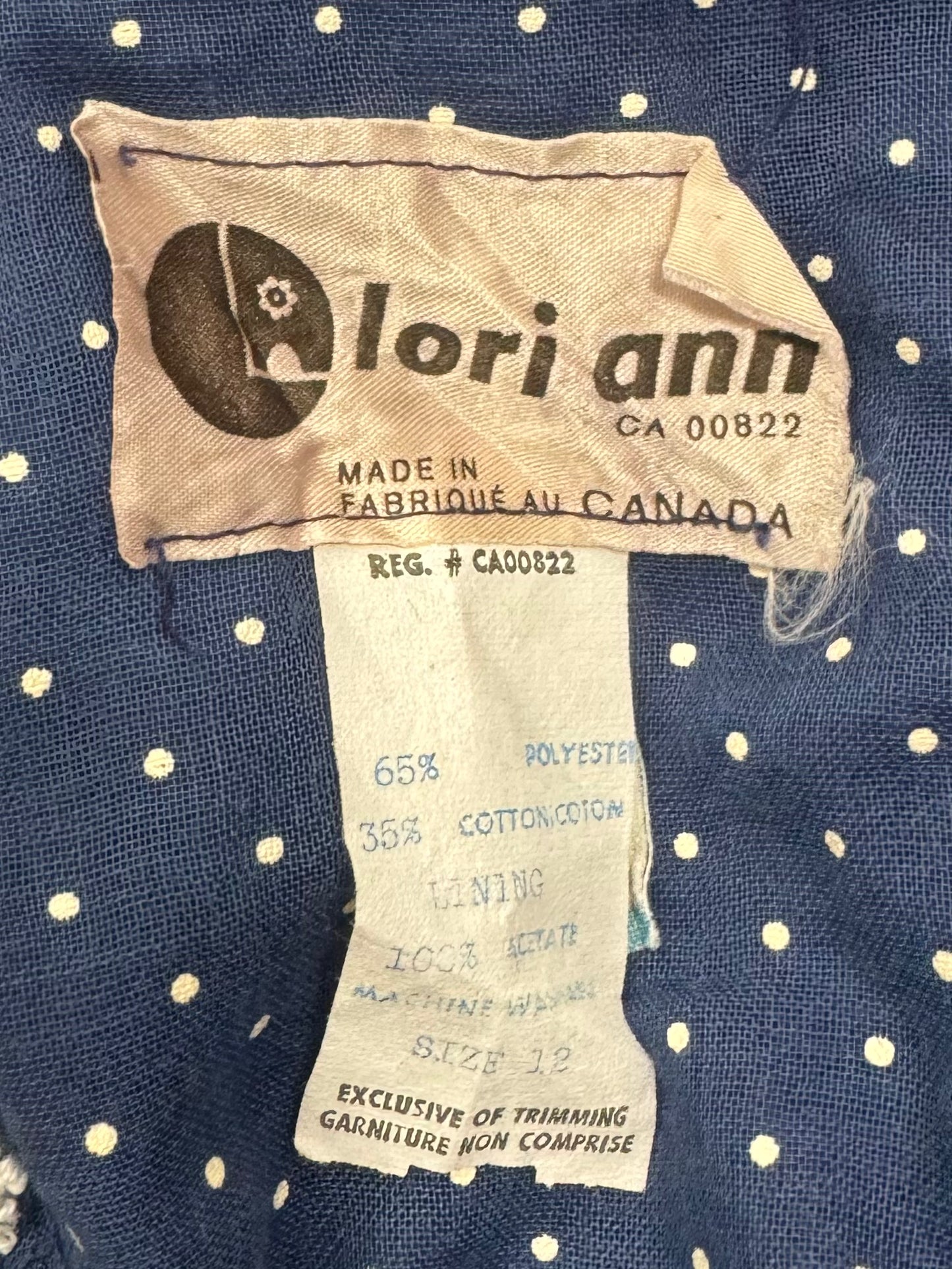 1970S - Lori Ann Navy Blue Swiss Dot Maxi Length Prairie Cotton Dress