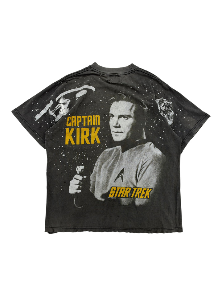 Exile Vintage 1990s black Star Trek Captain Kirk all-over print graphic t-shirt in size XL