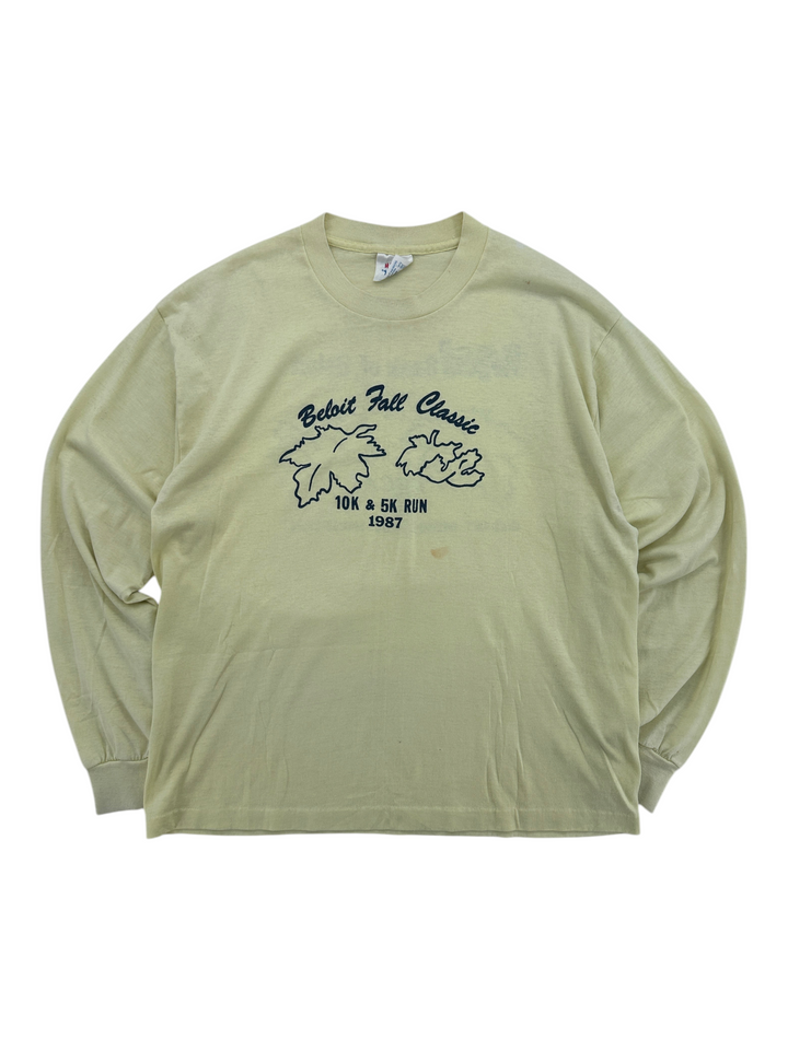 Exile Vintage 1980s long sleeve yellow Beloit Fall Classic 10K and 5K run graphic t-shirt