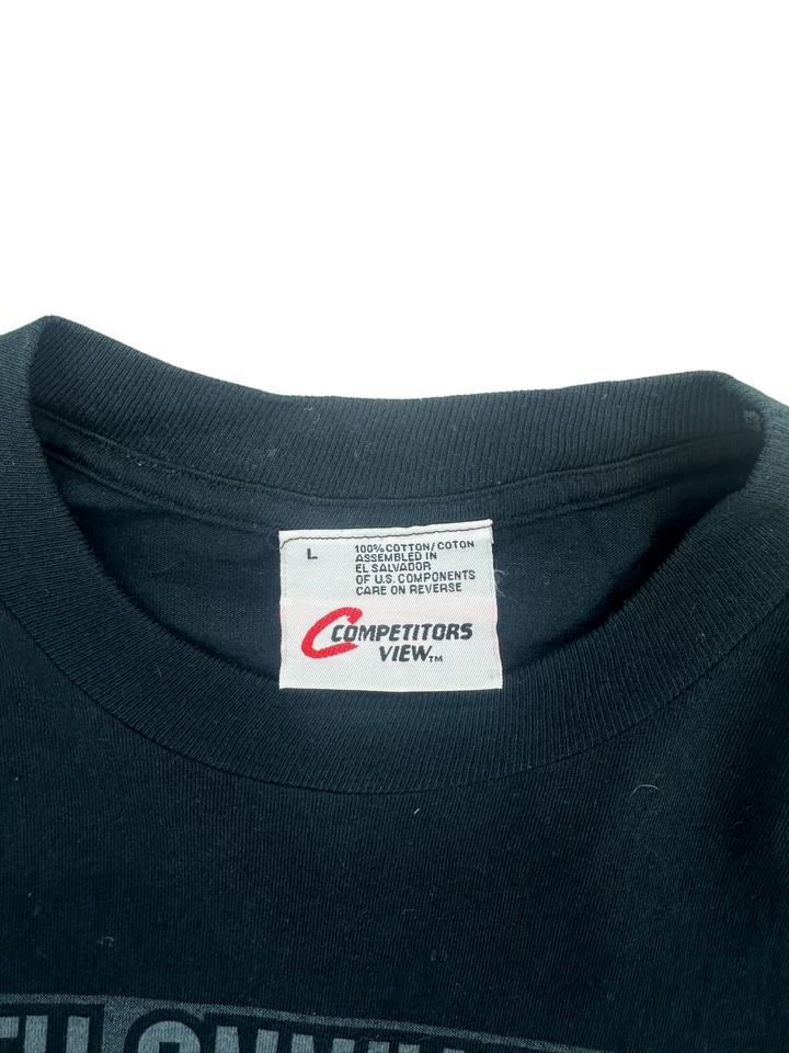 Exile Vintage 1990s Nascar 50th Anniversary black cotton t-shirt interior neck label and tag