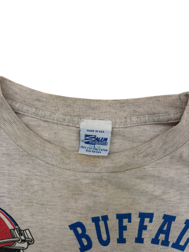 Exile Vintage 1990s Buffalo Bills vintage t-shirt featuring a Salem Sportswear tag and grey cotton fabric