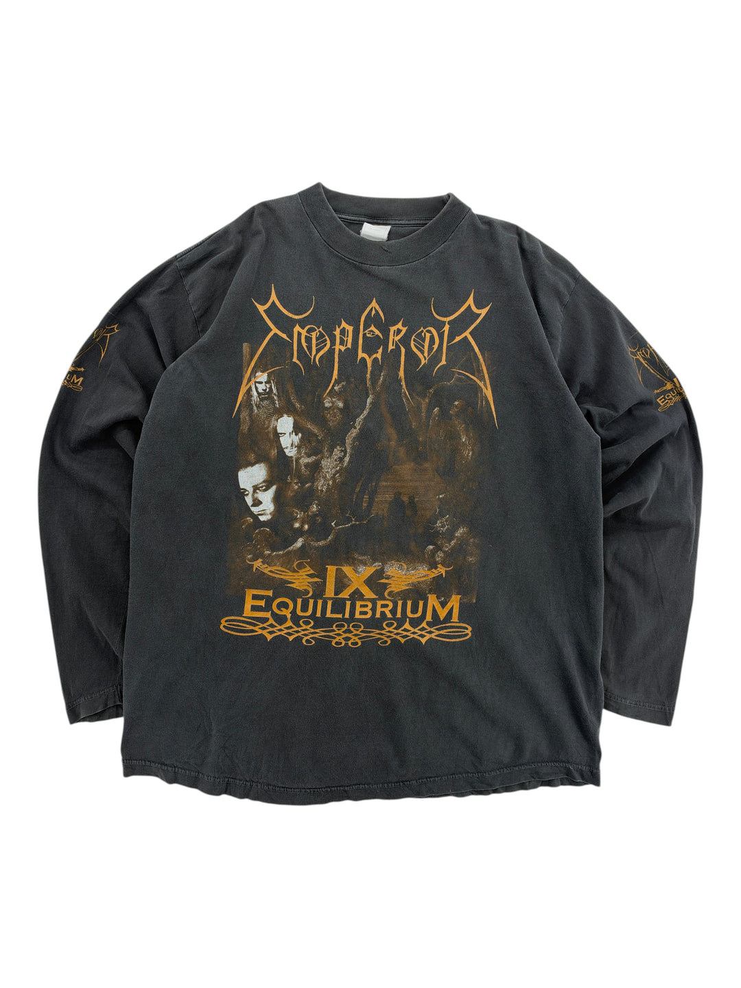 Exile Vintage 1990s Emperor IX Equilibrium black long sleeve band t-shirt with gold graphic print