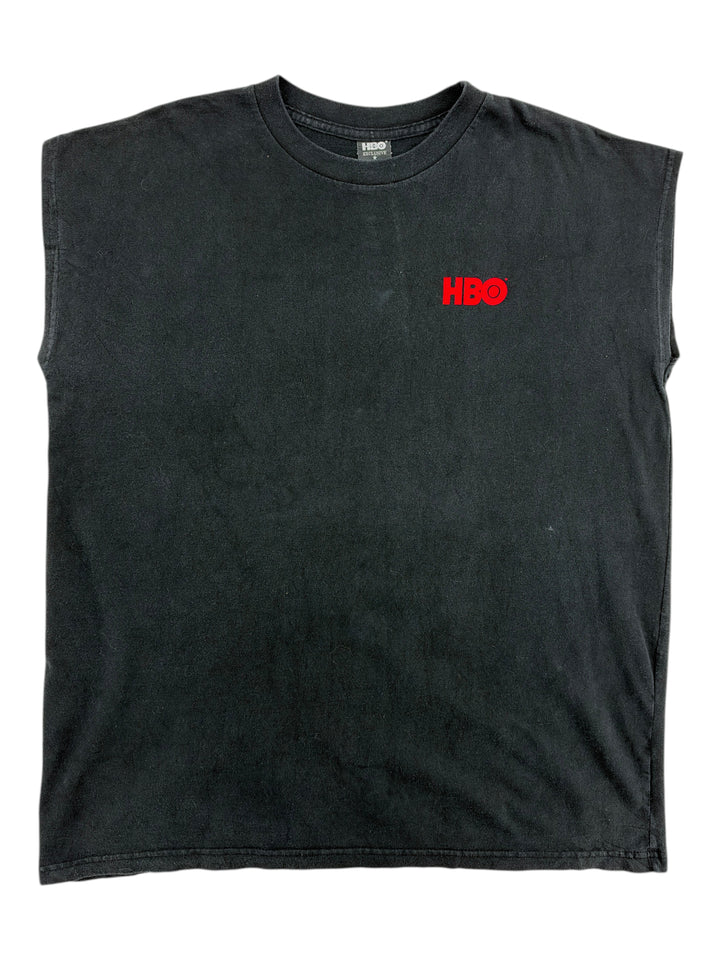 Exile Vintage black 1990s The Sopranos sleeveless t-shirt with red HBO logo on the chest