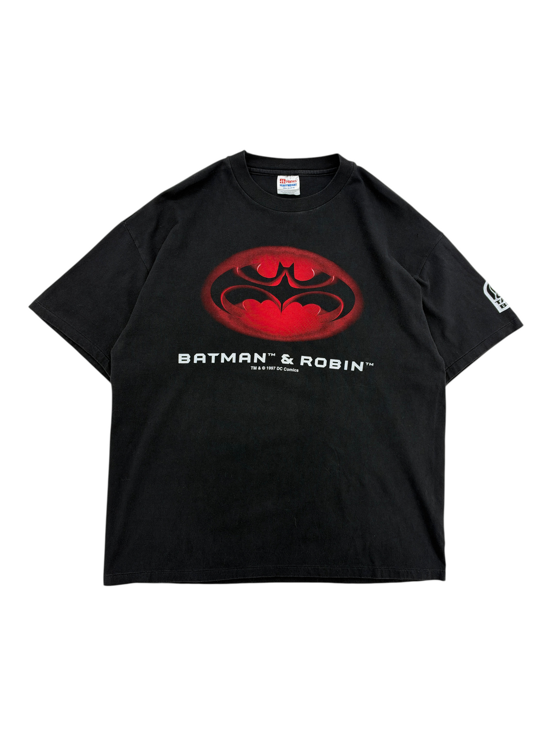 Exile Vintage 1990s black Batman &amp; Robin Taco Bell graphic t-shirt in size XL with red logo print