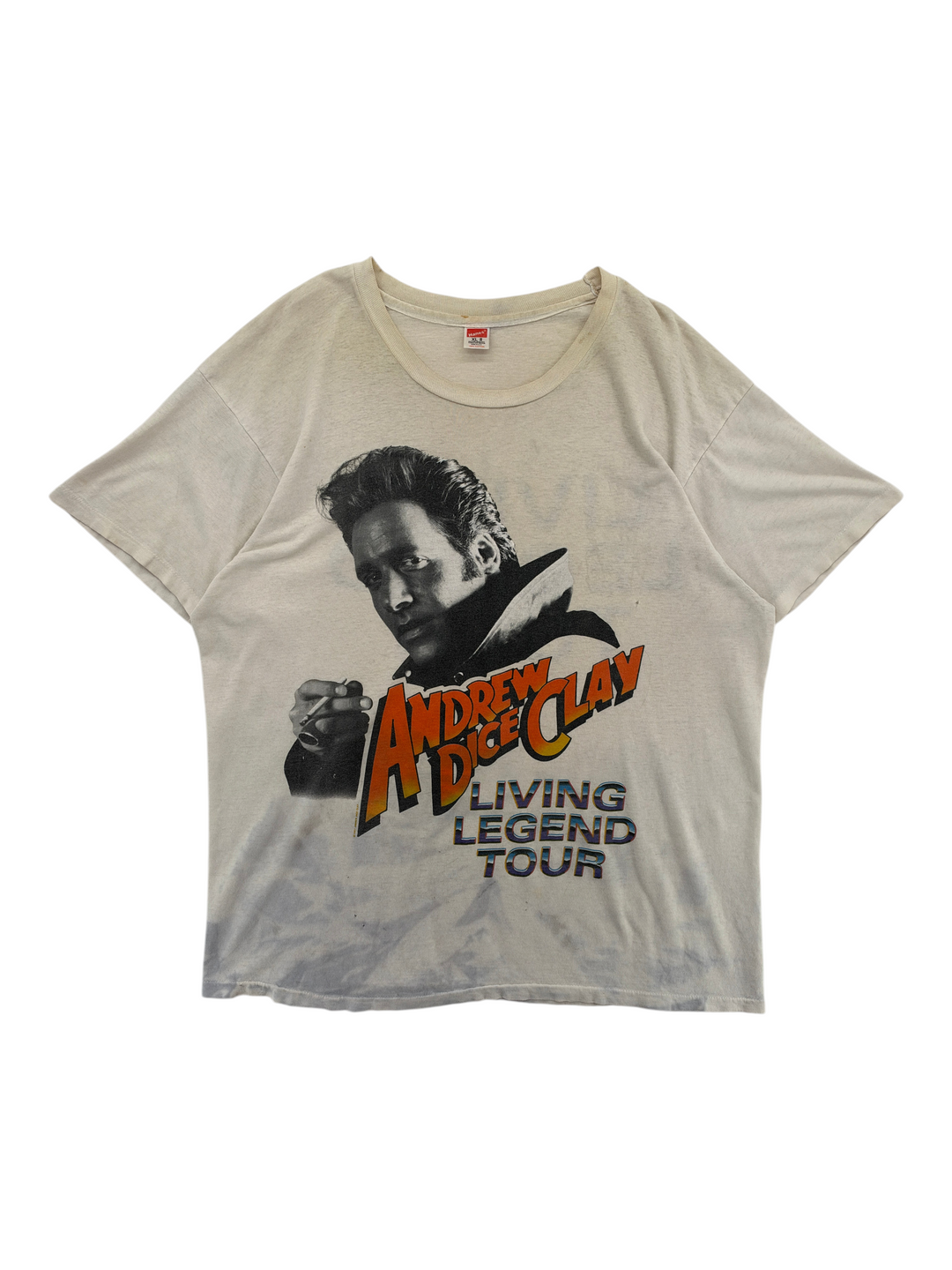 Exile Vintage 1990s Andrew Dice Clay Living Legend Tour t-shirt in off-white with graphic print and XL fit