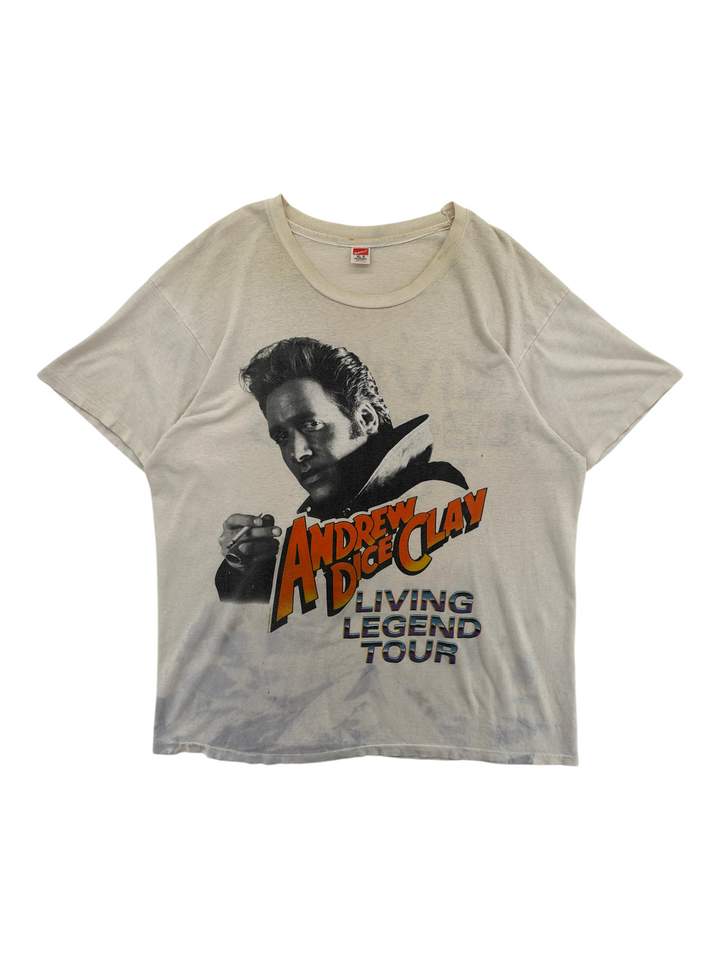 Exile Vintage 1990s Andrew Dice Clay Living Legend Tour t-shirt in off-white with graphic print and XL fit