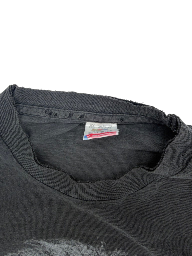 Exile Vintage black 1990s Einstein T-shirt with distressed collar and Fruit of the Loom XL tag