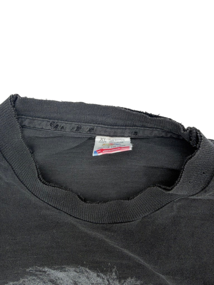 Exile Vintage black 1990s Einstein T-shirt with distressed collar and Fruit of the Loom XL tag