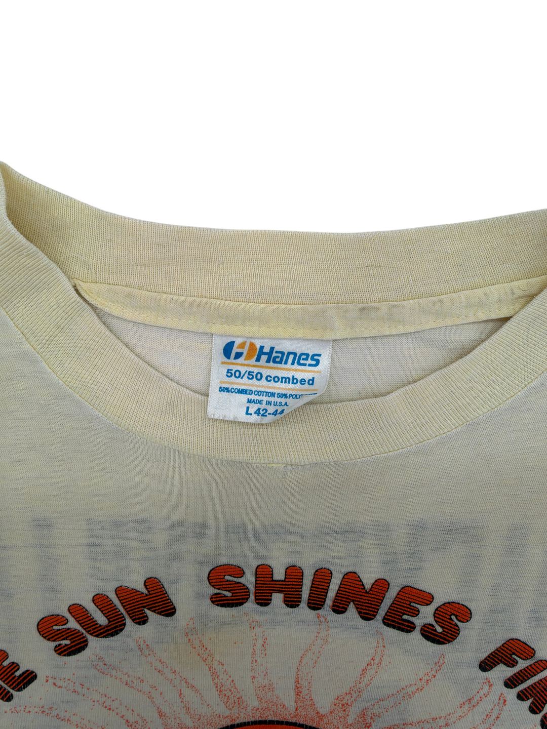 Exile Vintage 1980s Jacksonville Tall Club t-shirt collar with Hanes 50/50 cotton blend tag