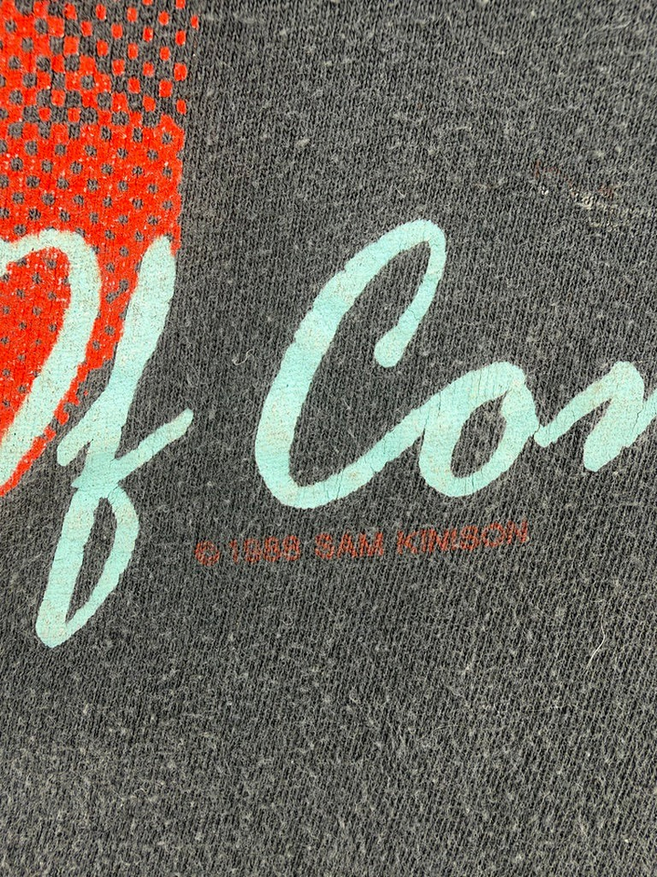 Exile Vintage 1980s Sam Kinison graphic T-shirt in black with red and light blue screen-printed text detail