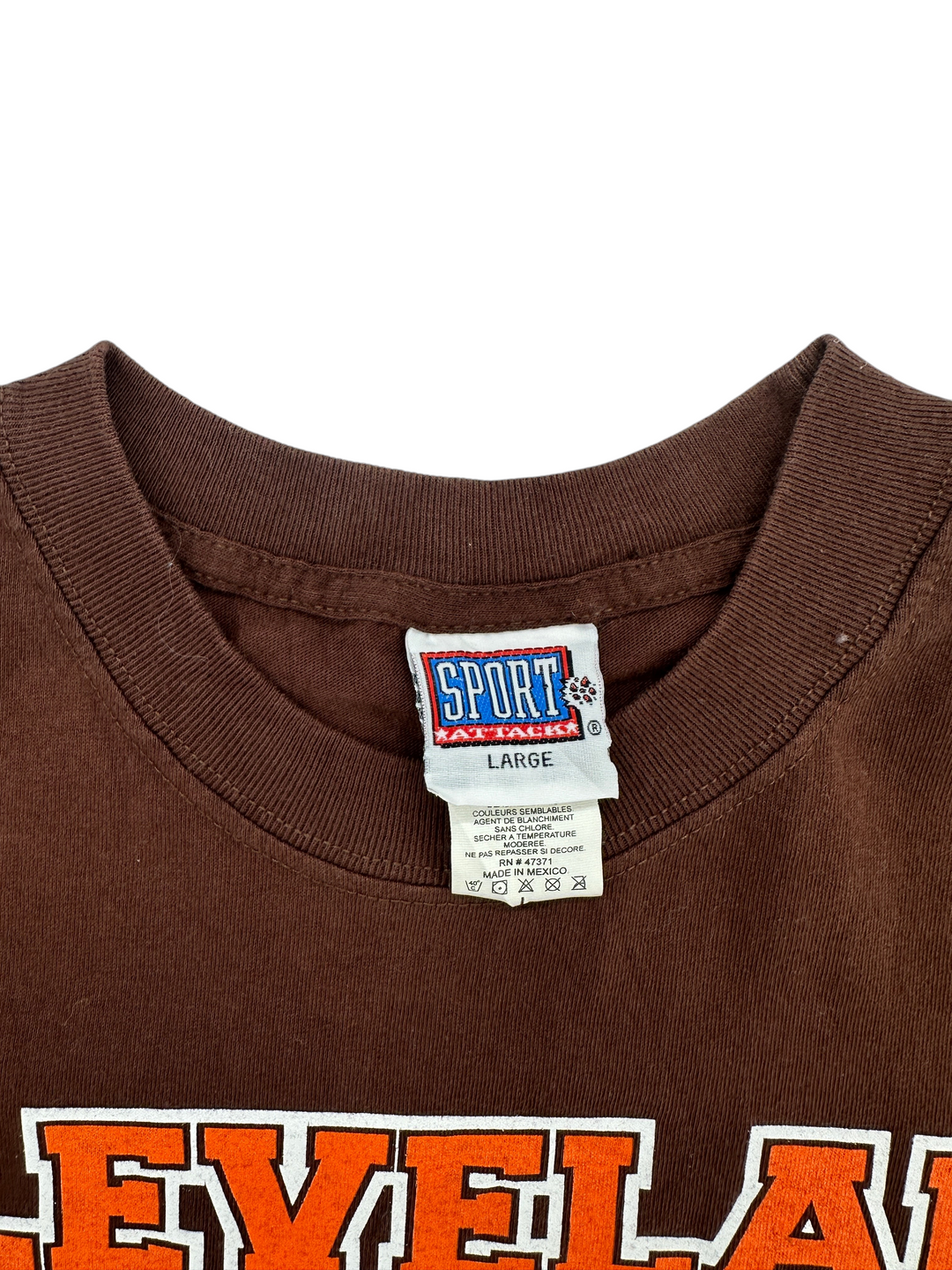 Exile Vintage brown 1990s Cleveland Browns T-shirt with Sport Attacka tag and crew neck collar