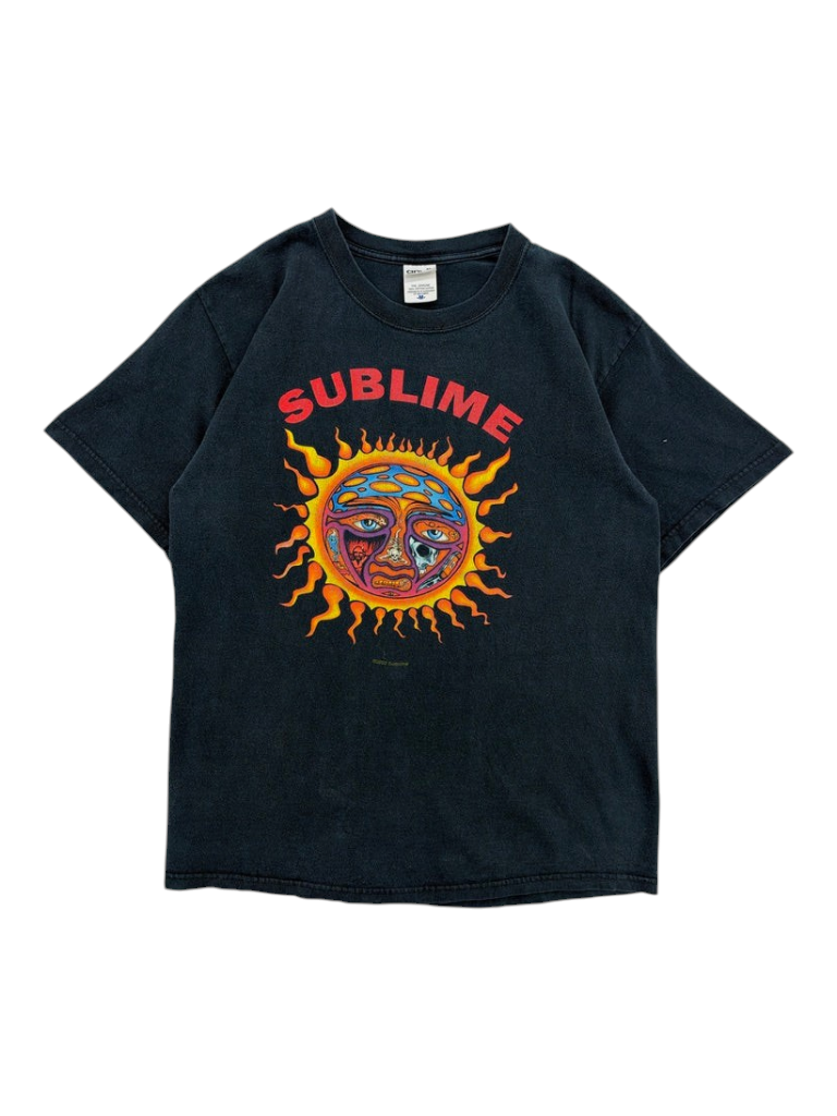 Exile Vintage 2000s black Sublime band t-shirt featuring a colorful sun graphic print on the front