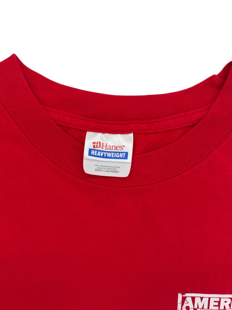 Exile Vintage red Hanes Heavyweight cotton t-shirt with interior neck label showing size XL