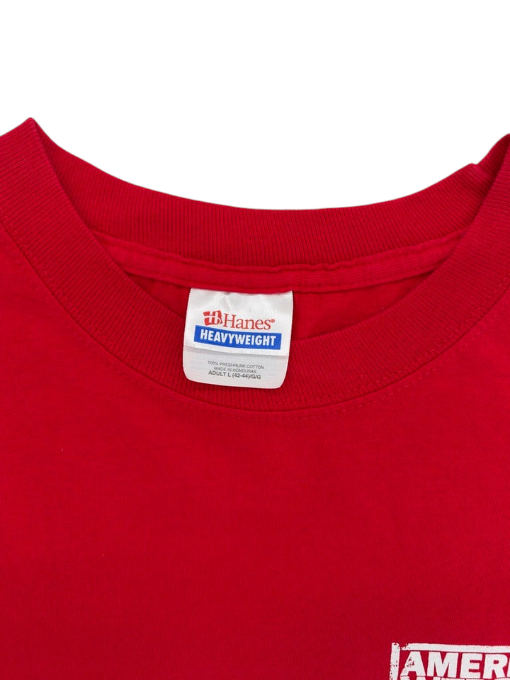 Exile Vintage red Hanes Heavyweight cotton t-shirt with interior neck label showing size XL