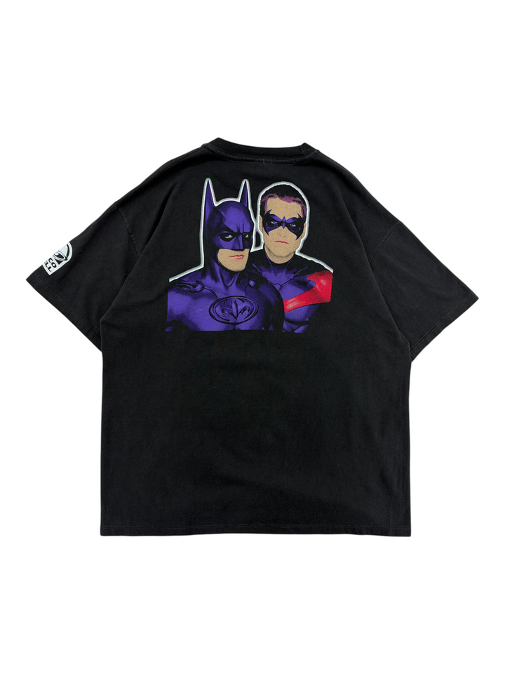 Exile Vintage black 1990s Batman &amp; Robin Taco Bell graphic t-shirt with character print on back and sleeve logo