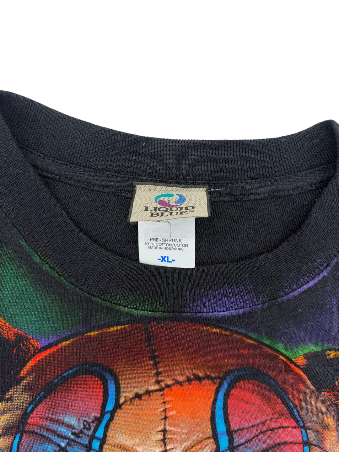 Exile Vintage Liquid Blue 2000s evil clown marionette graphic t-shirt with XL neck label detail