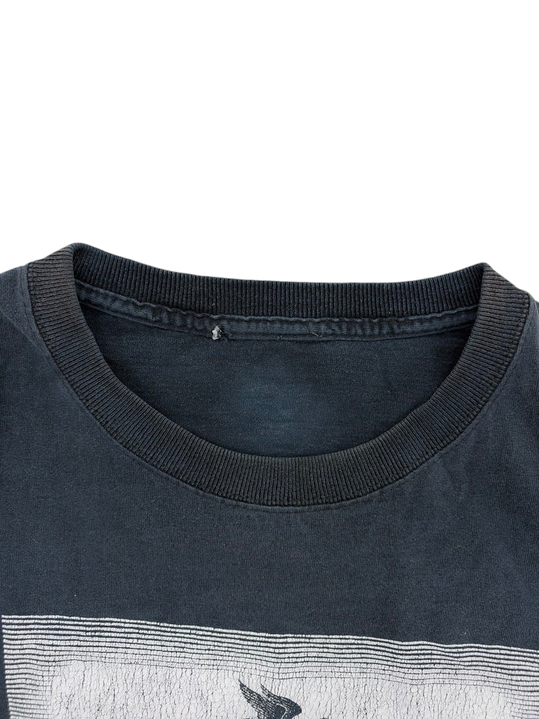 Exile Vintage black 1990s M.C. Escher Sky and Water graphic t-shirt collar detail